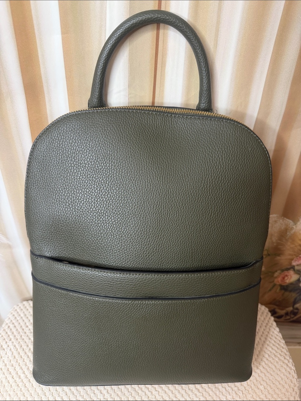 a new day Olive Green Pebbled Faux-Leather Backpack NWOT